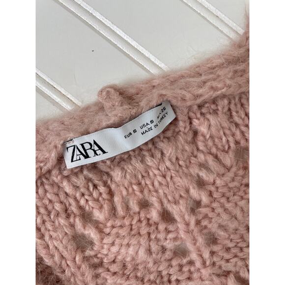 ZARA Pink Wool Blend Cable Knit Tunic Long Oversized Sweater Vest Top Size S - Picture 5 of 6